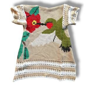 Handmade Crochet Duster Long Cardigan Colorblock Open Boho Hippie Hummingbird